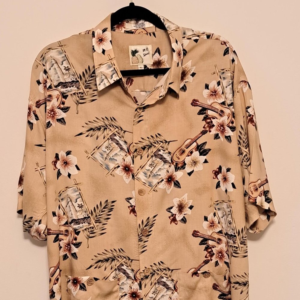 M.E. Sport Vintage Brown Floral Hawaiian Short Sleeve Men's Shirt - Size XL